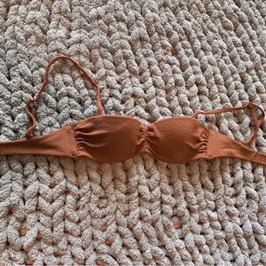 H&M Rust Brown Textured Bandeau Bikini Top with Removable Straps